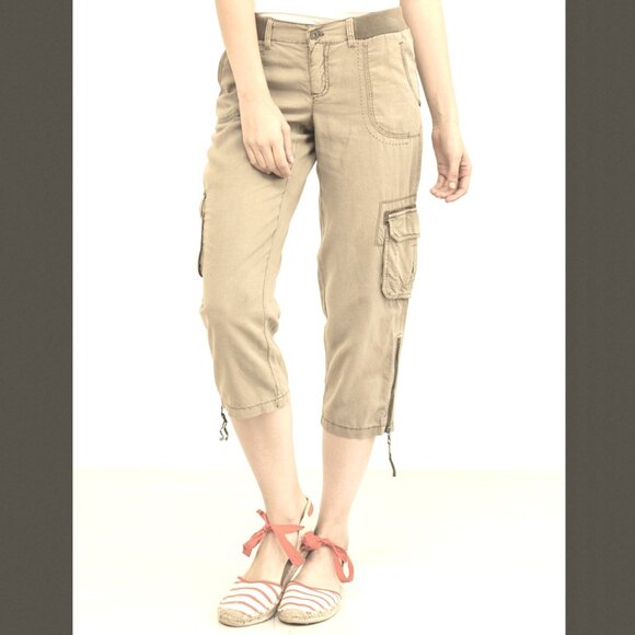 Anthropologie Marrakech Julia Tencel Linen Cargo Capri Pants in Sandy Sz 27 NWOT - Picture 1 of 11